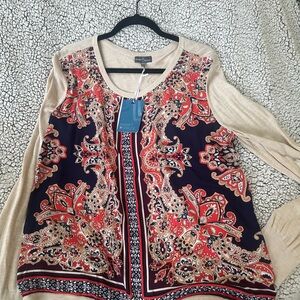 Market & Spruce Navy, Red & Cream Paisley Long Sleeve Top